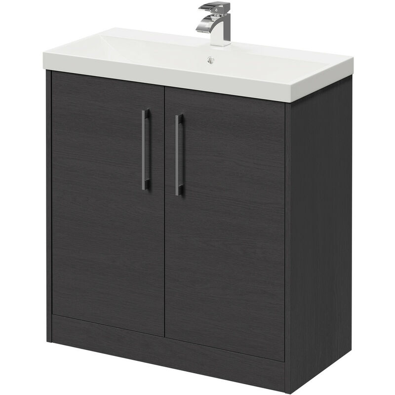 Wholesale Domestic Horizon Graphite Grey 800mm Floor Standing Vanity Unit with 1 Tap Hole Slim Edge Basin and 2 Doors with Polished Chrome Handles