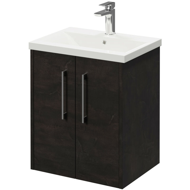 Wholesale Domestic Horizon Metallic Slate 500mm Wall Mounted Vanity Unit with 1 Tap Hole Basin and 2 Doors with Polished Chrome Handles - Metallic
