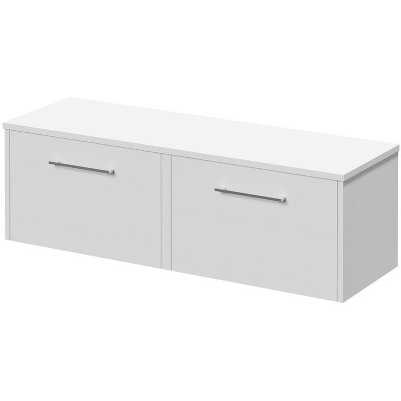 Wholesale Domestic Horizon White Ash 1200mm Wall Mounted Vanity Unit for Countertop Basins with 2 Drawers and Polished Chrome Handles - White Ash