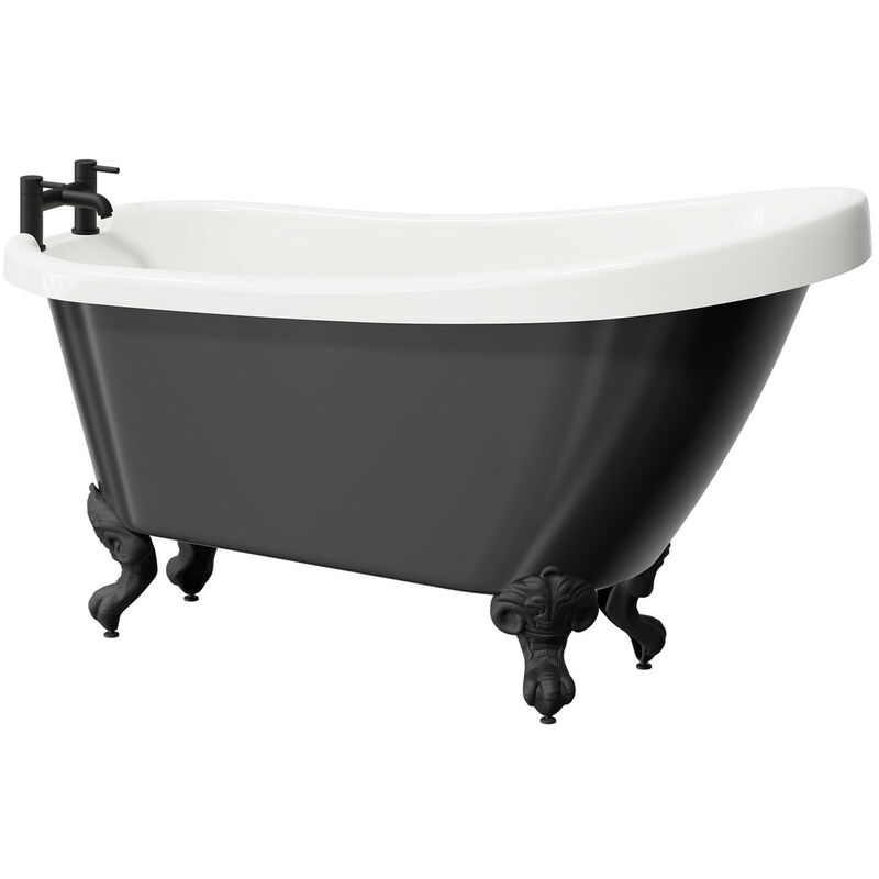 Wholesale Domestic - Kensington Black 1550mm x 720mm Single Ended Freestanding Slipper Bath with Matt Black Claw Feet - Black / Matt Black