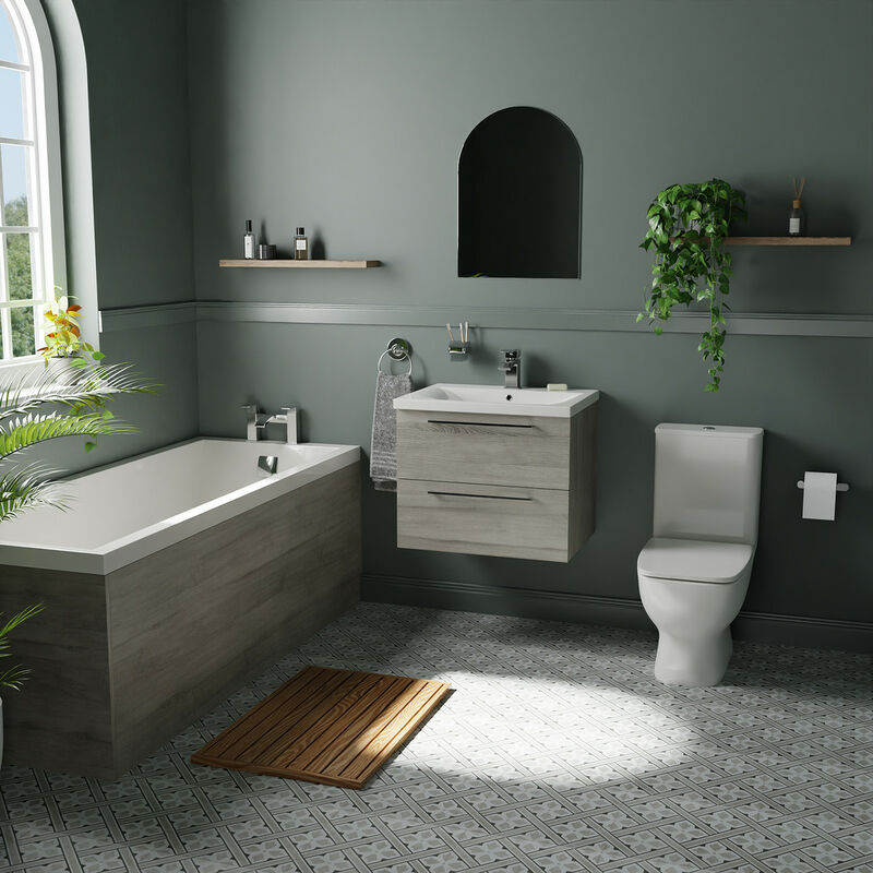 Wholesale Domestic Kent 1700mm Straight Single Ended Bathroom Suite including Molina Ash Vanity Unit with Polished Chrome Handles - Molina Ash