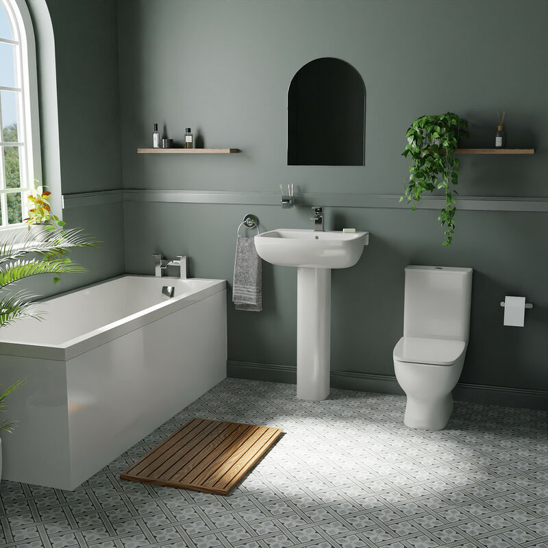Wholesale Domestic Kent Gloss White 545mm Basin and 1700mm Straight Single Ended Bathroom Suite including Taps and Wastes - Gloss White