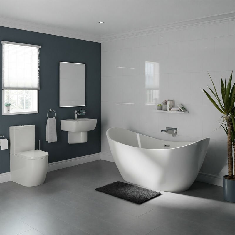 Wholesale Domestic Lennox White 530mm Basin and 1705mm Double Ended Freestanding Bathroom Suite - White