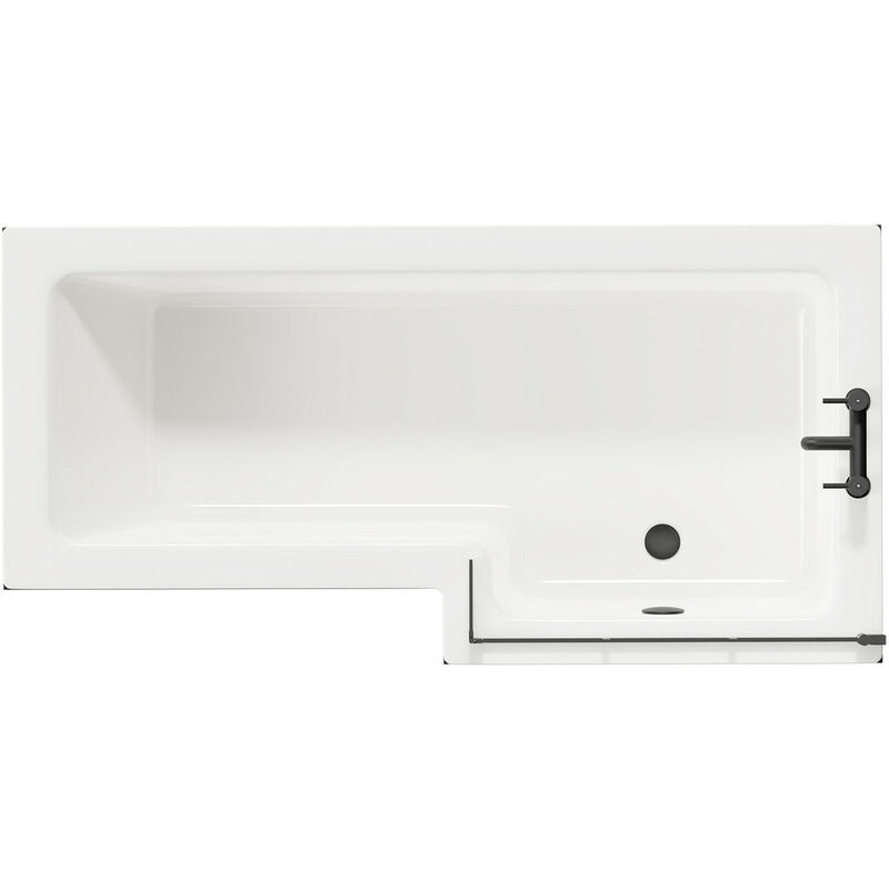Loire 1700mm Right Hand l Shaped Shower Bath with Matt Black Bath Screen and Nero Oak Front and End Bath Panel - White / Nero Oak - Wholesale Domestic