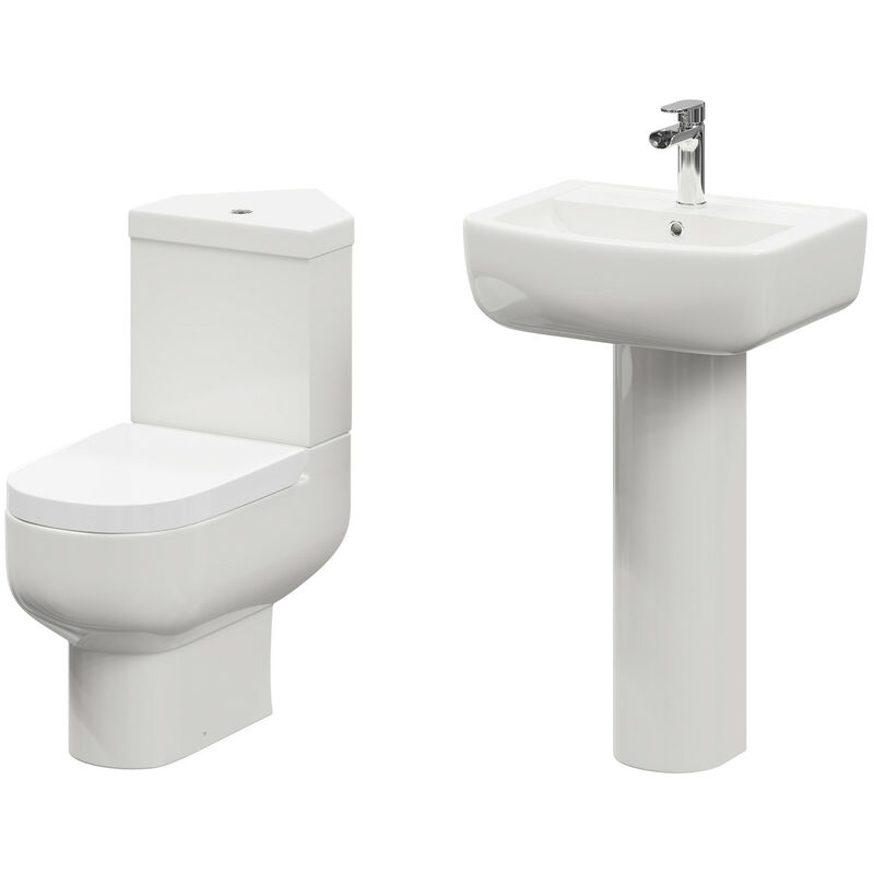 Wholesale Domestic Marlow 550mm Full Pedestal Basin and Corner Toilet Suite - White
