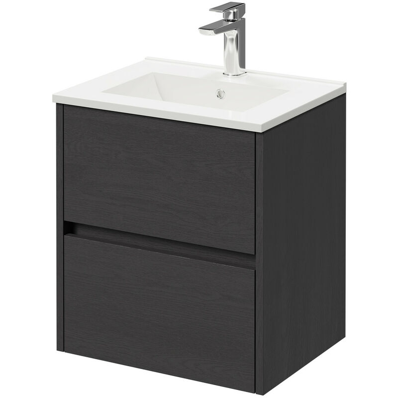 Wholesale Domestic Montego Graphite Grey 500mm Wall Mounted Vanity Unit with 1 Tap Hole Minimalist Basin and 2 Drawers - Graphite Grey