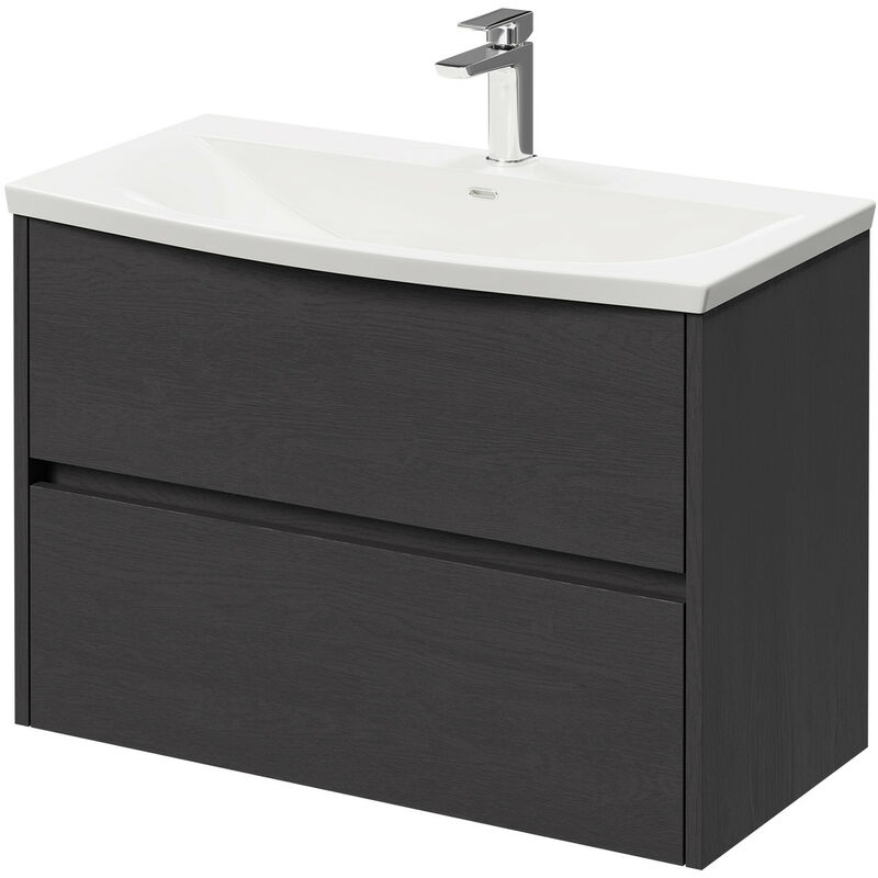 Wholesale Domestic Montego Graphite Grey 800mm Wall Mounted Vanity Unit with 1 Tap Hole Curved Basin and 2 Drawers - Graphite Grey