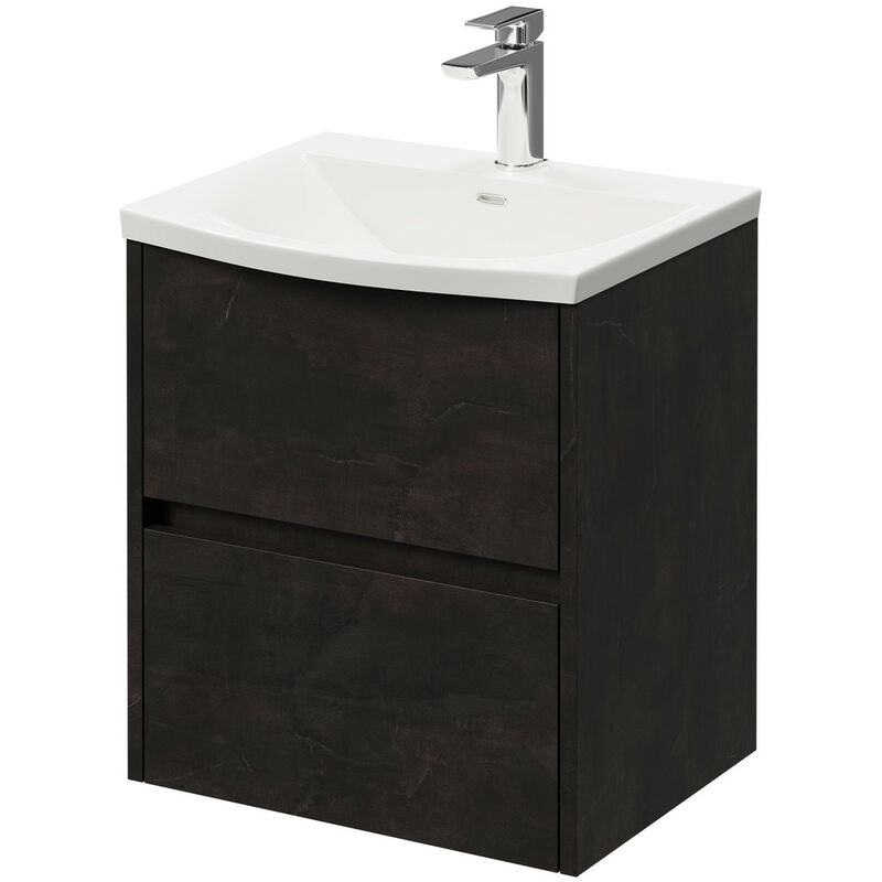 Wholesale Domestic Montego Metallic Slate 500mm Wall Mounted Vanity Unit with 1 Tap Hole Curved Basin and 2 Drawers - Metallic Slate