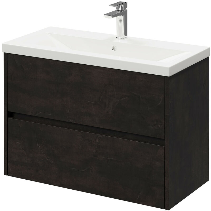 Wholesale Domestic Montego Metallic Slate 800mm Wall Mounted Vanity Unit with 1 Tap Hole Basin and 2 Drawers - Metallic Slate