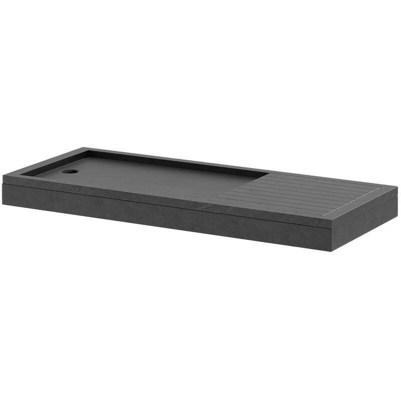 Wholesale Domestic - Pearlstone Slate 1700mm x 700mm x 40mm Rectangular Walk In Shower Tray and Plinth - Slate Grey