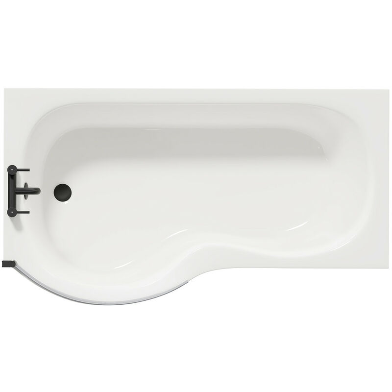Wholesale Domestic Plage 1500mm Left Hand P Shaped Shower Bath with Matt Black Bath Screen and White Acrylic Front Bath Panel - White