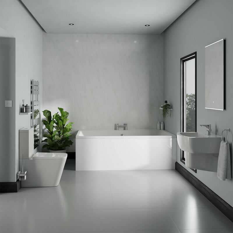 Wholesale Domestic Preston White 530mm Basin and 1800mm x 1100mm Straight Double Ended Bathroom Suite - White