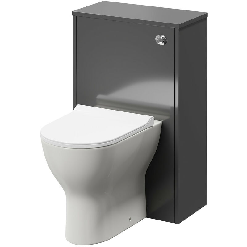 Wholesale Domestic Tidal Gloss Grey 500mm Toilet Unit and Jubilee Short Projection Rimless Back to Wall Toilet Pan with Soft Close Toilet Seat