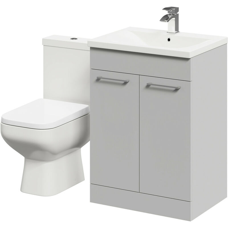 Wholesale Domestic Turin Gloss Grey Pearl 600mm Floor Standing Vanity Unit and Toilet Suite with 1 Tap Hole Basin and 2 Doors with Polished Chrome