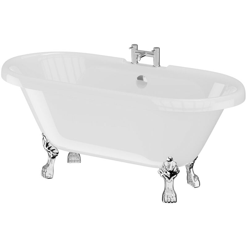 Windsor - 1795mm x 785mm Double Ended Freestanding Roll Top Bath with Chrome Tiger Feet - White
