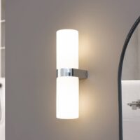 Lucande Basolo bathroom wall lamp, chrome, height 31.5cm, glass, IP44