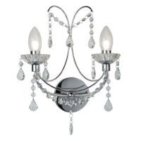 2 Light Bathroom Candle Wall Light Chrome, Crystal ,Glass IP44, G9