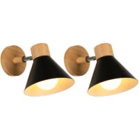 2X) Retro Indoor Wall Light Metal Wall Lamp E27 Vintage Wall Sconce For Bedroom Living Room Bathroom (Black)