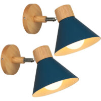 2X) Retro Indoor Wall Light Metal Wall Lamp E27 Vintage Wall Sconce For Bedroom Living Room Bathroom (Blue)