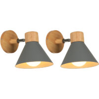 2X) Retro Indoor Wall Light Metal Wall Lamp E27 Vintage Wall Sconce For Bedroom Living Room Bathroom (Grey)