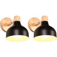 2X Retro Indoor Wall Light Wood Metal Wall Lamp E27 Vintage Adjustable Wall Sconce For Living Room Bedroom Bathroom (Black)