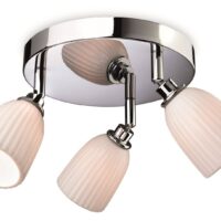 Metro 3 Light Bathroom Flush Chrome, Porcelain Shades IP44, G9