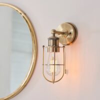 Cage Bathroom Wall Light In Antique Brass Finish IP44