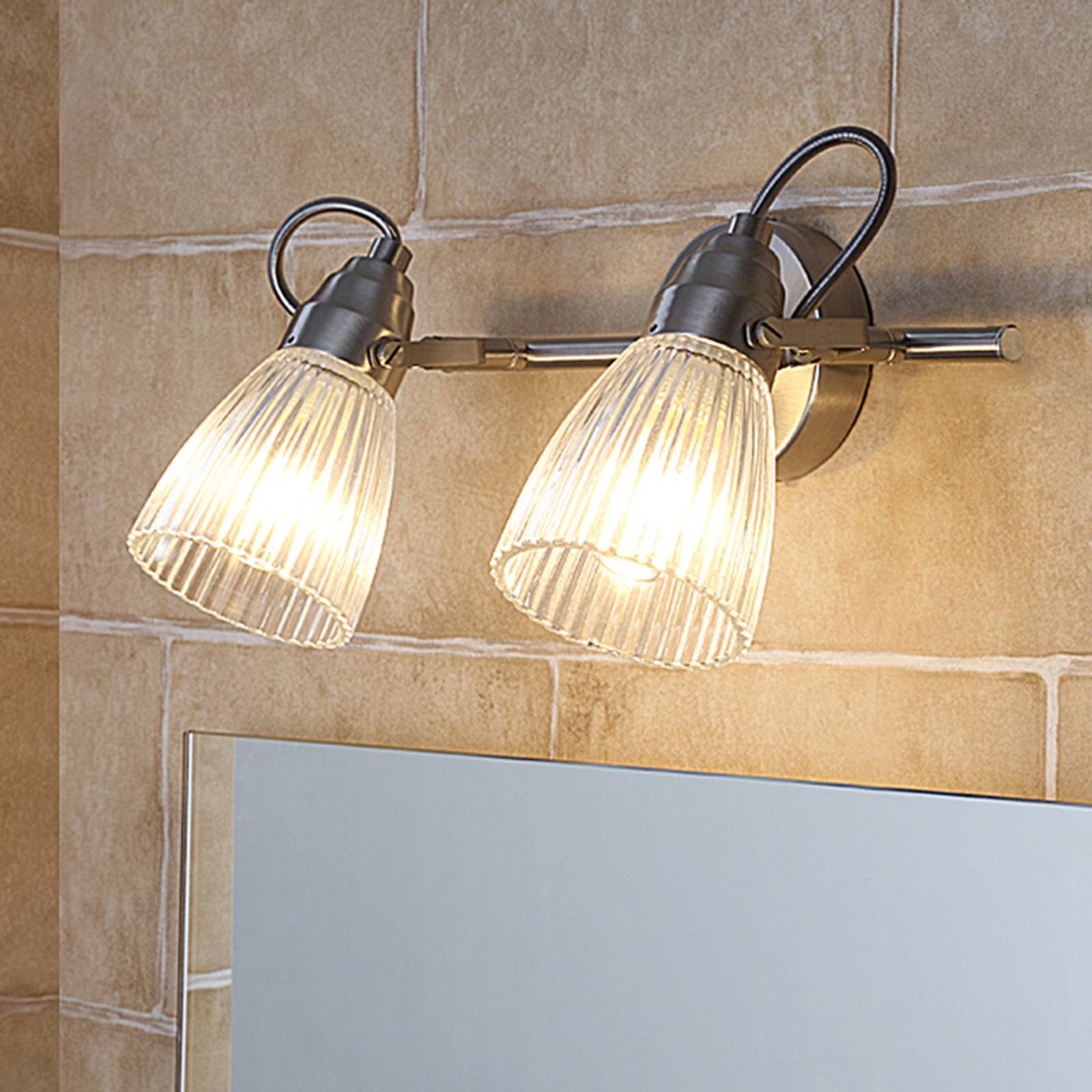Lindby bathroom wall light Kara, 31 cm, 2-bulb, glass, IP44, G9