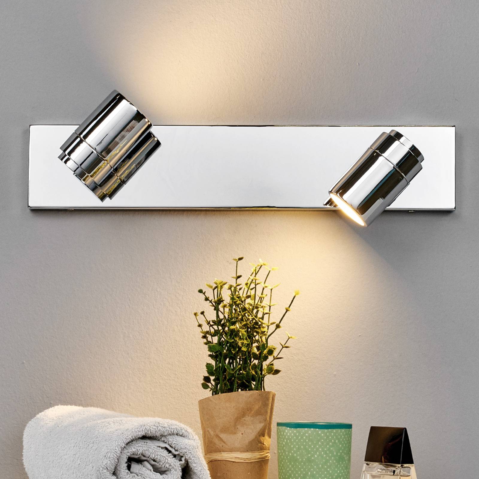Lindby Dejan bathroom wall light, 2-bulb, chrome, IP44