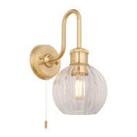 Marsala Bathroom Glass Wall Lamp, Satin Brass Plate, Ribbed Glass, IP44