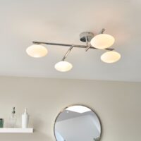 Iza Bathroom 4 Light Semi Flush Ceiling Light In Chrome With Opal Glass Shades IP44