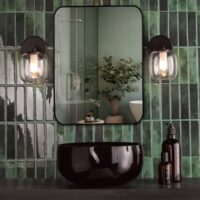 Dar Lighting Edaline Bathroom Wall Light In Matt Black With Glass Shade IP44