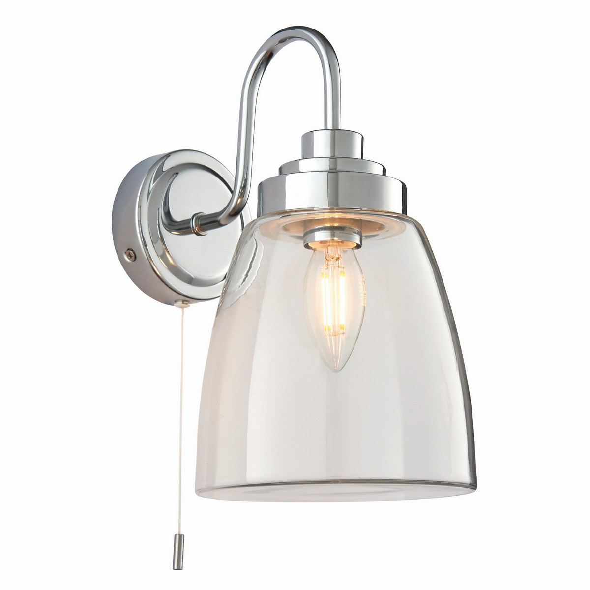 Ashbury LED 1 Light Bathroom Wall Glass, Chrome Plate IP44, LED E14