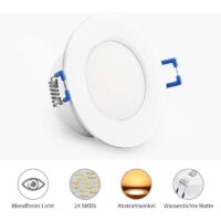 Aiperq - led Ceiling Recessed Spotlight Set, 5W 230V 3000K 500 Lumens Ultra-thin Flat Ceiling Recessed Light IP44 Waterproof for Bathroom, Kitchen,