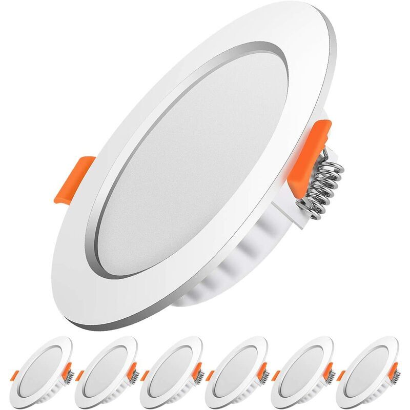 Dewdat - led recessed spotlight, 5W 500lumen equivalent 50W incandescent, Round ultraslim cold white 6000K For bathroom, Kitchen, Living room set of 6