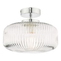 Dar Lighting Riva Bathroom Semi Flush Ceiling Light In Chrome With Ribbed Glass Shade IP44 RIV5208