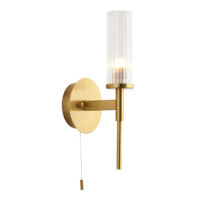 Talo Bathroom Metal Wall Lamp, Satin Brass Plate, Ribbed Glass, IP44