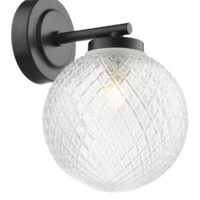 Dar Lighting Wayne Bathroom Wall Light In Matt Black With Textured Glass IP44