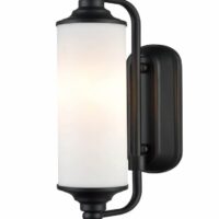 Franklite WB135 Decor Bathroom Wall Light In Black Finish With Opal Glass Shade IP44
